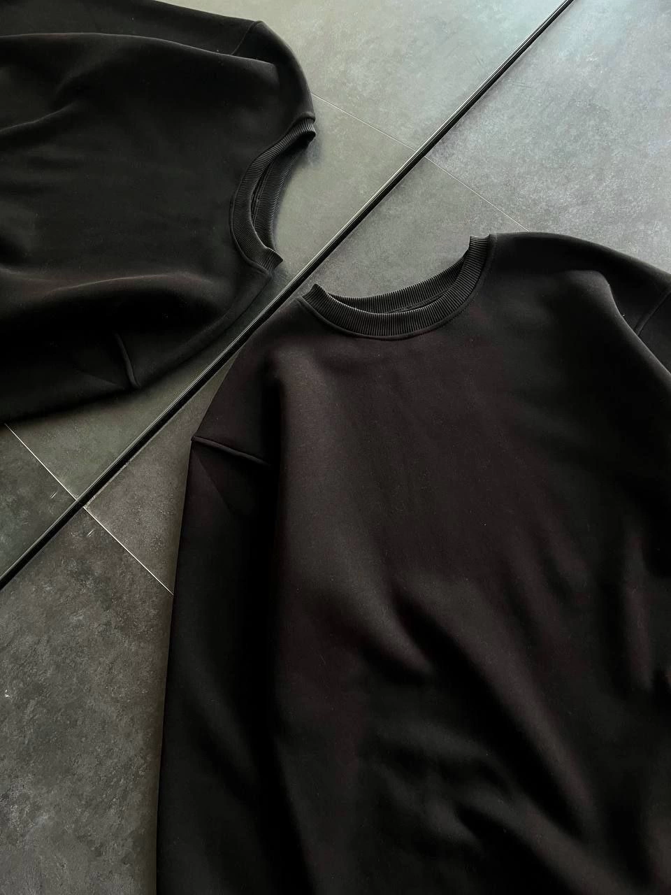 Kadın Kışlık Bisiklet Yaka Üç İplik Basic SweatShirt - Siyah