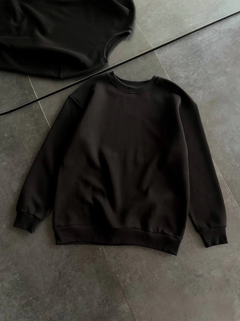 Kadın Kışlık Bisiklet Yaka Üç İplik Basic SweatShirt - Siyah