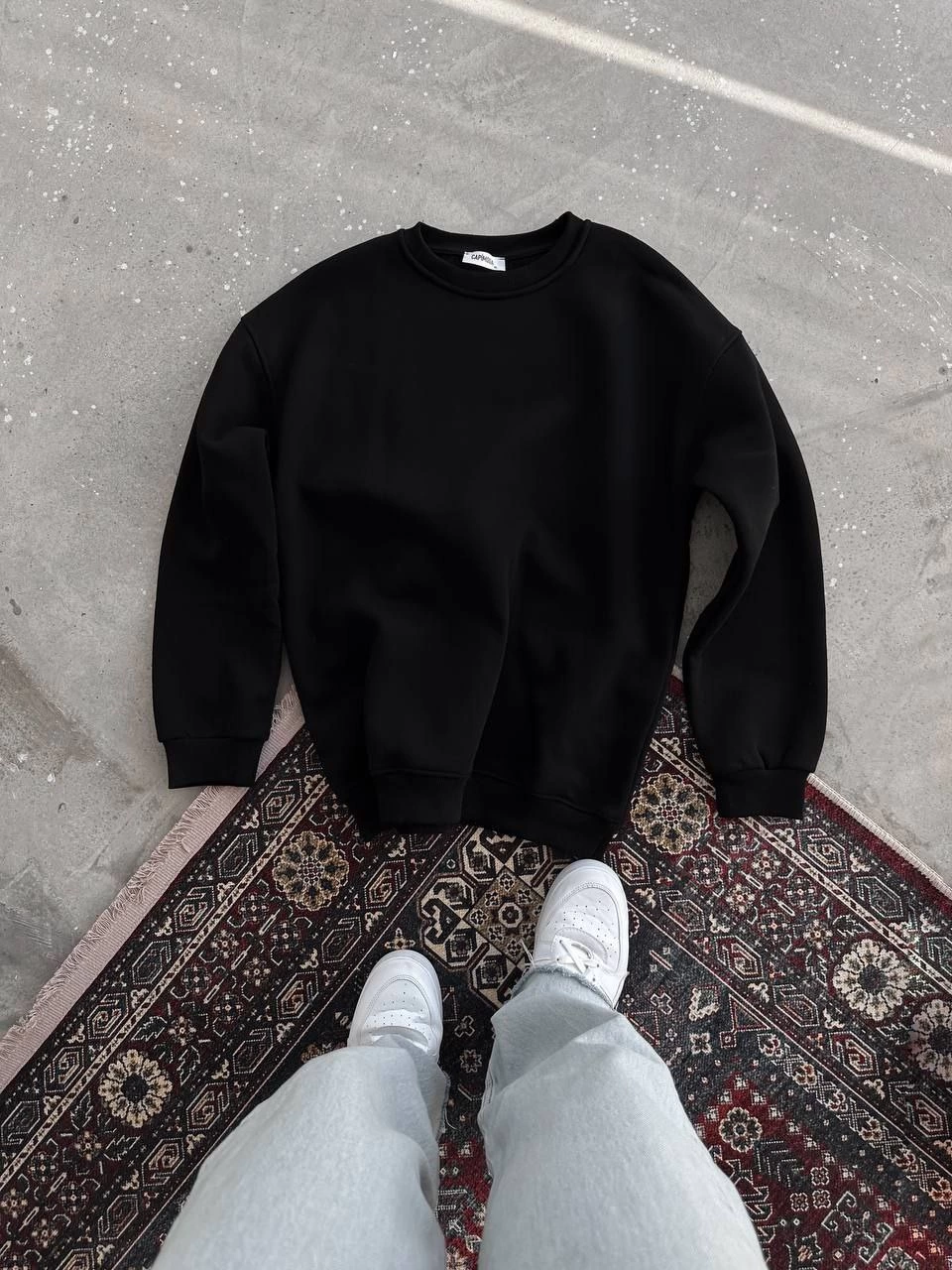 Kadın Kışlık Bisiklet Yaka Üç İplik Basic SweatShirt - Siyah