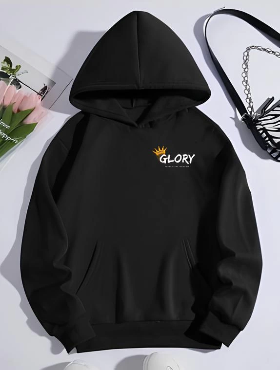 Kadın Kışlık Üç İplik Pamuklu Kapüşonlu SweatShirt - Siyah