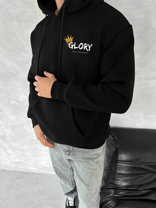 Erkek Kışlık Üç İplik Pamuklu Kapüşonlu SweatShirt - Siyah