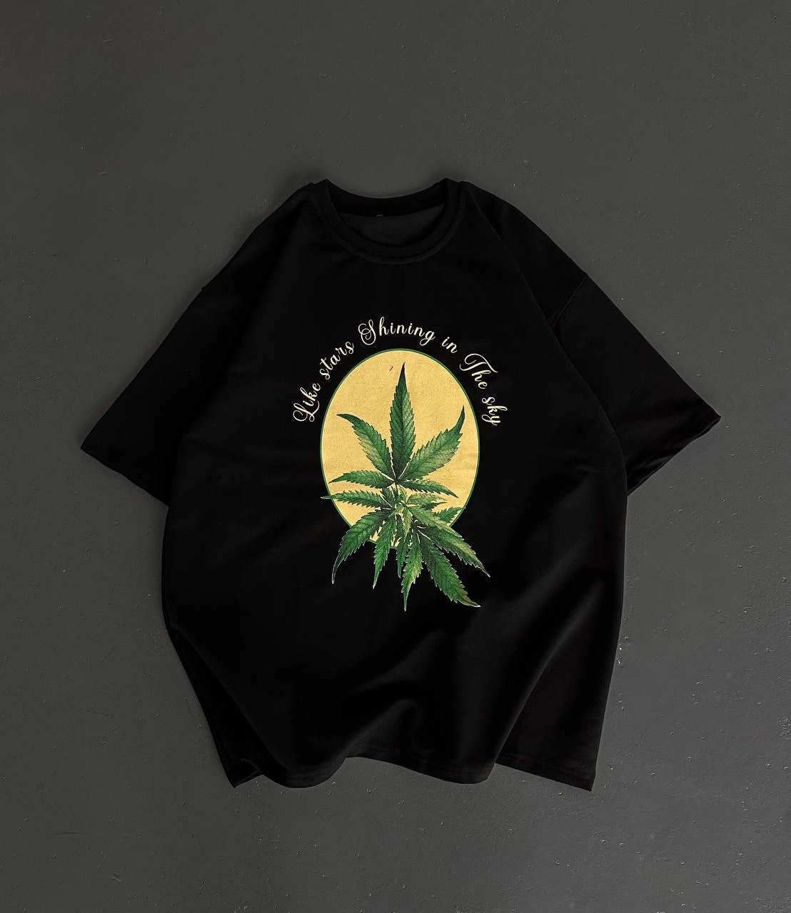 ERKEK Baskılı Oversize Bisiklet Yaka Kısa kol  T-shirt- Siyah