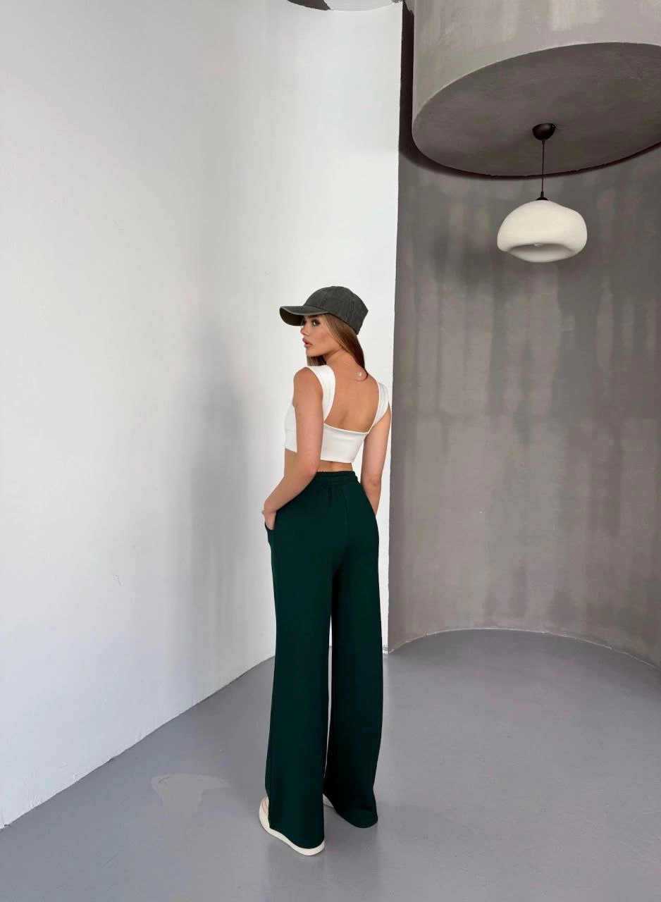 Kadın Osy Modal Yumuşak Dokulu Kumaş Nakış işlemeli Rahat Bol Paça Eşofman Pantalon - Yeşil
