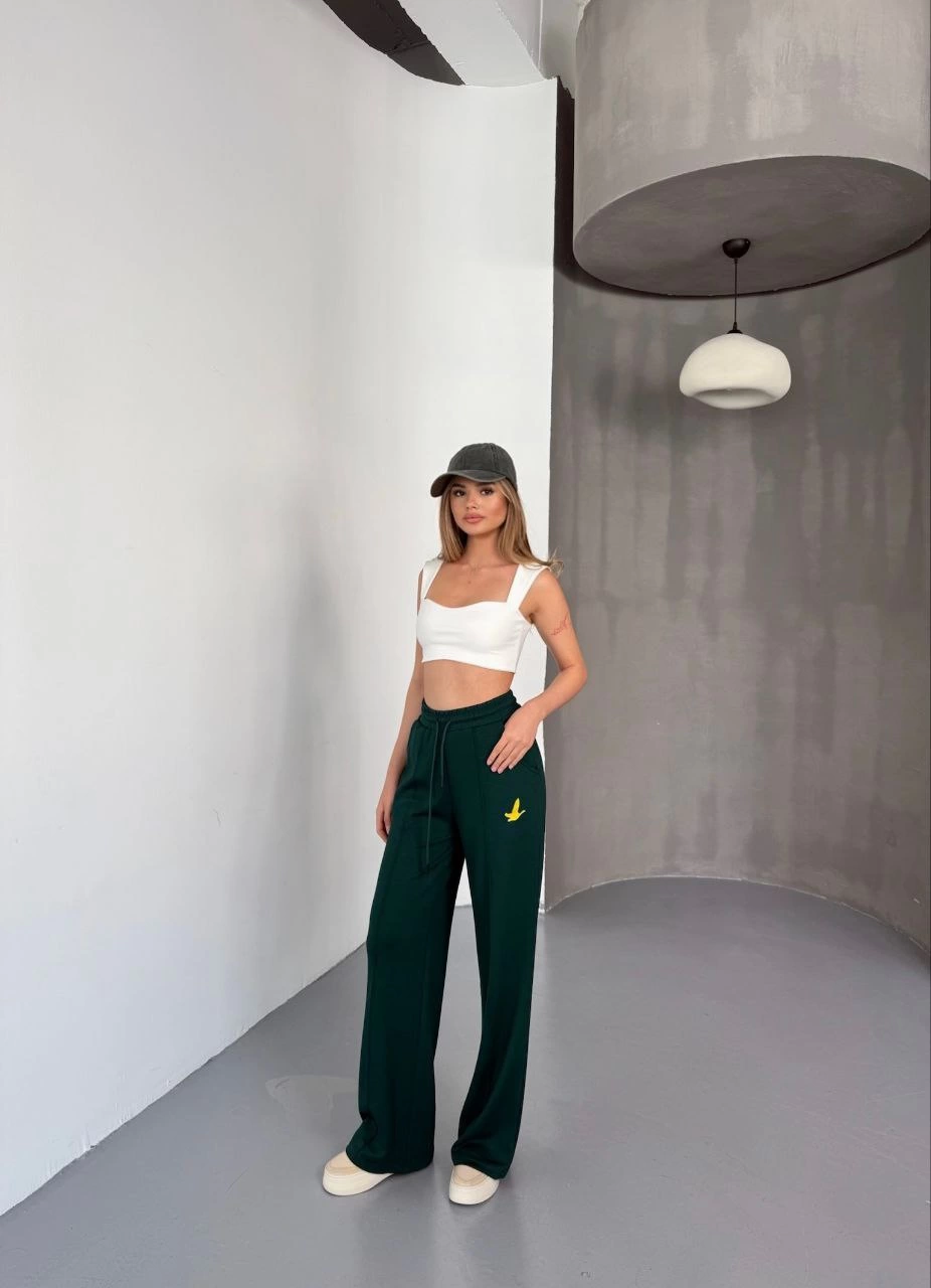Kadın Osy Modal Yumuşak Dokulu Kumaş Nakış işlemeli Rahat Bol Paça Eşofman Pantalon - Yeşil