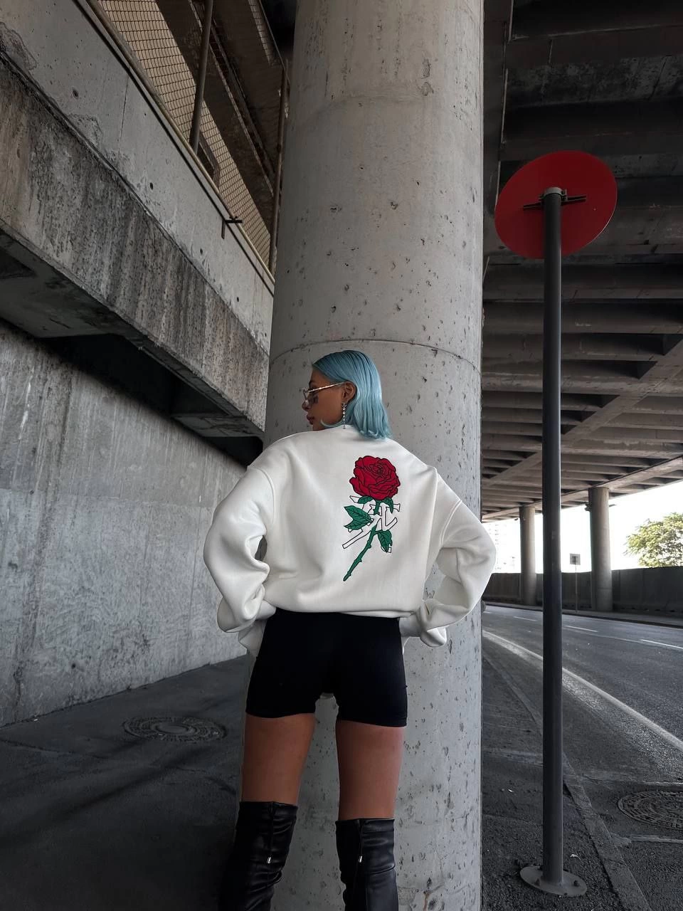 Kadın 3 iplik Pamuklu Bisiklet Yaka Ön Ve Arka Baskılı SweatShirt -  Beyaz