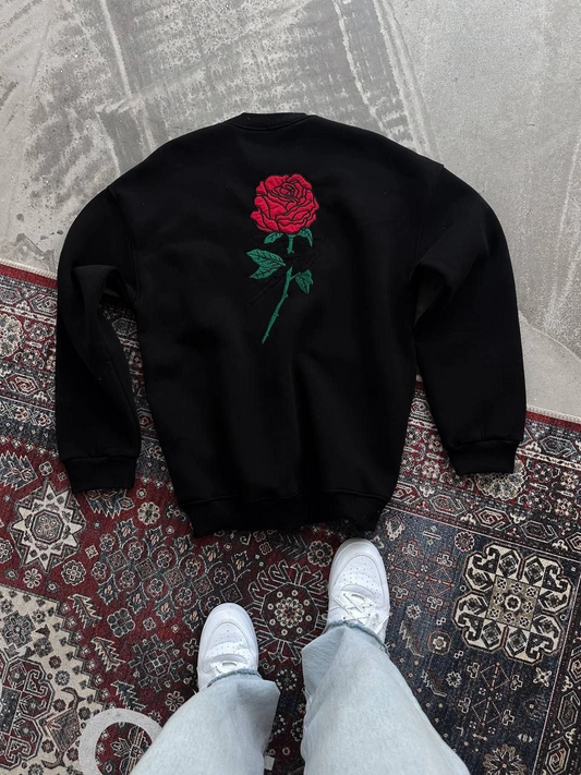 Kadın 3 iplik Pamuklu Bisiklet Yaka Ön Ve Arka Baskılı SweatShirt -  Siyah