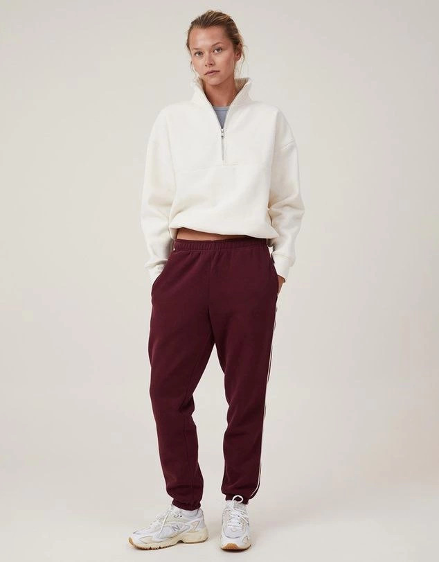 Kadın üç iplik pamuklu Oversize Yarım Farmuarlı Yakalı Basic SweatShirt - Beyaz