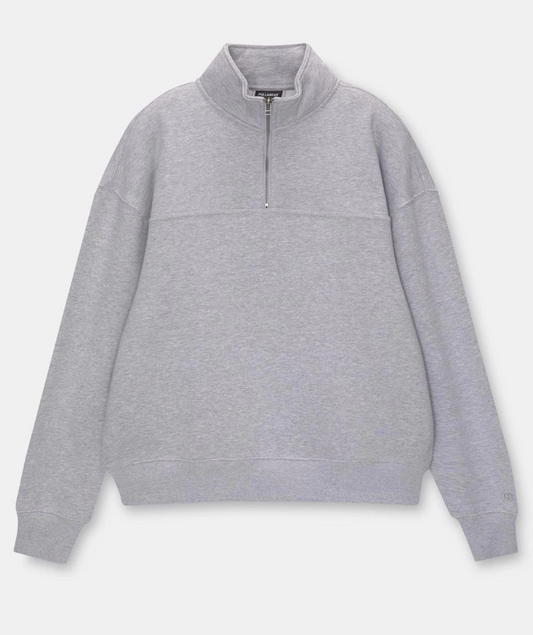 Kadın üç iplik Oversize Yarım Farmuarlı Yakalı Basic SweatShirt - Gri