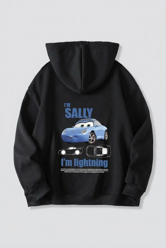 Sevgililer Günü Özel Kapüşonlu Araba Baskılı Oversize Sweatshirt - Siyah