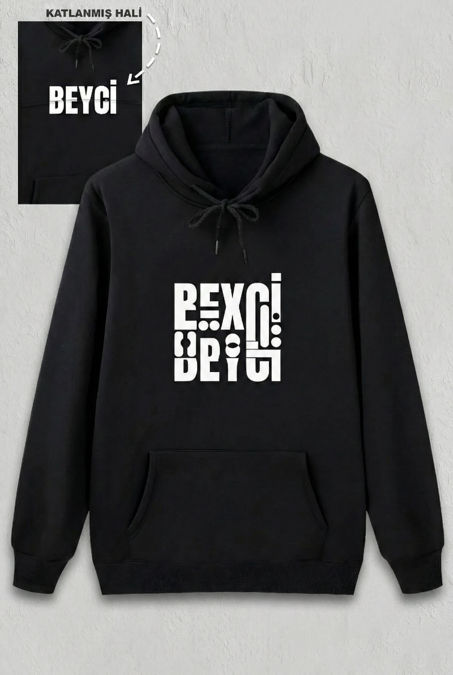 Sevgililer Günü Beyci Hediye Baskılı Oversize Kapüşonlu Sweatshirt - Siyah