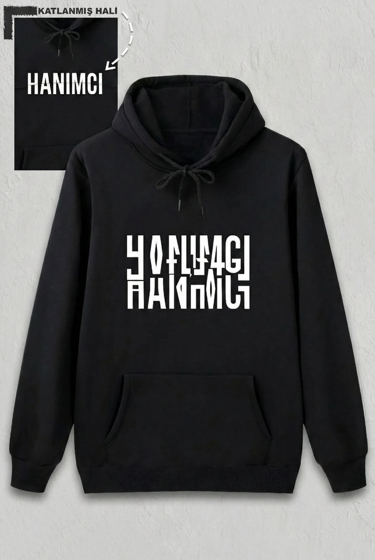 Sevgililer Günü Özel Kapüşonlu Hanımcı Baskılı Oversize Sweatshirt - Siyah