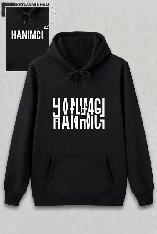 Sevgililer Günü Özel Kapüşonlu Hanımcı Baskılı Oversize Sweatshirt - Siyah