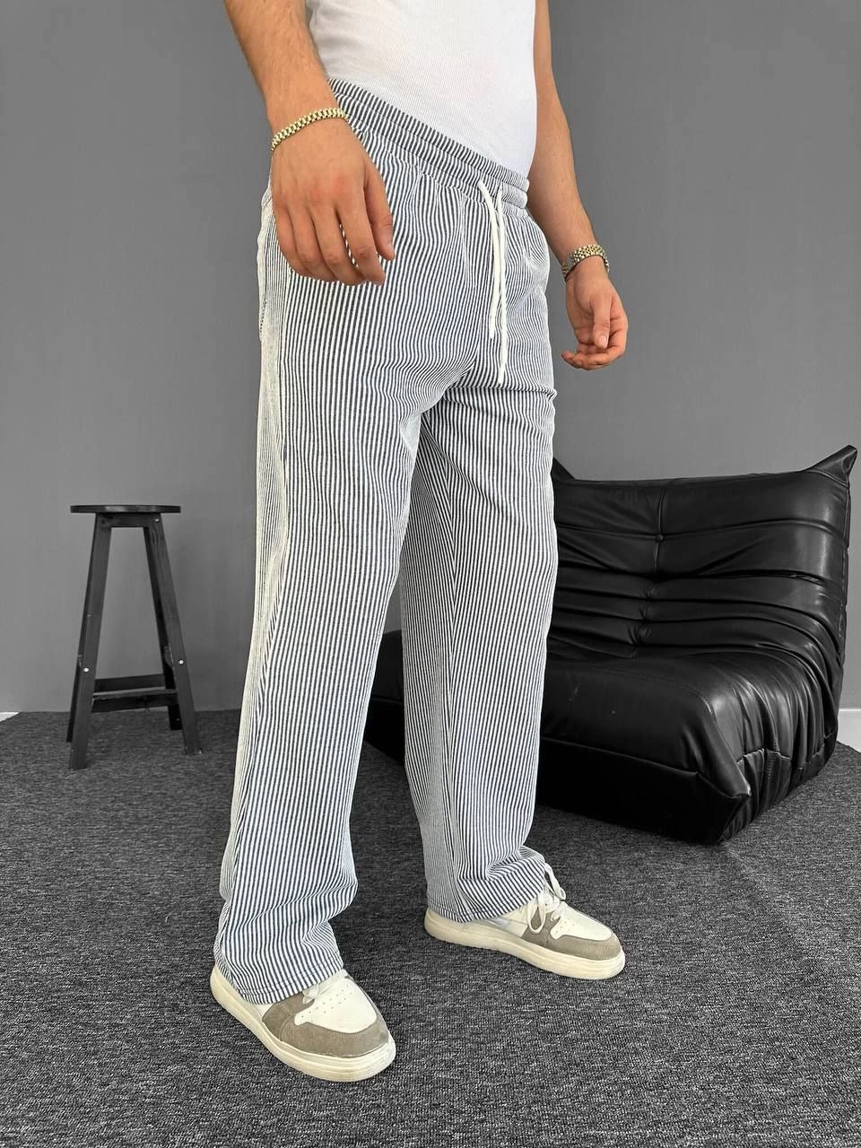 Erkek Su Yolu Çizgili Cepli Pantalon Yazlık - Gri