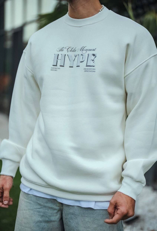Erkek Üç İplik Bisiklet Yaka Baskılı SweatShirt - Beyaz