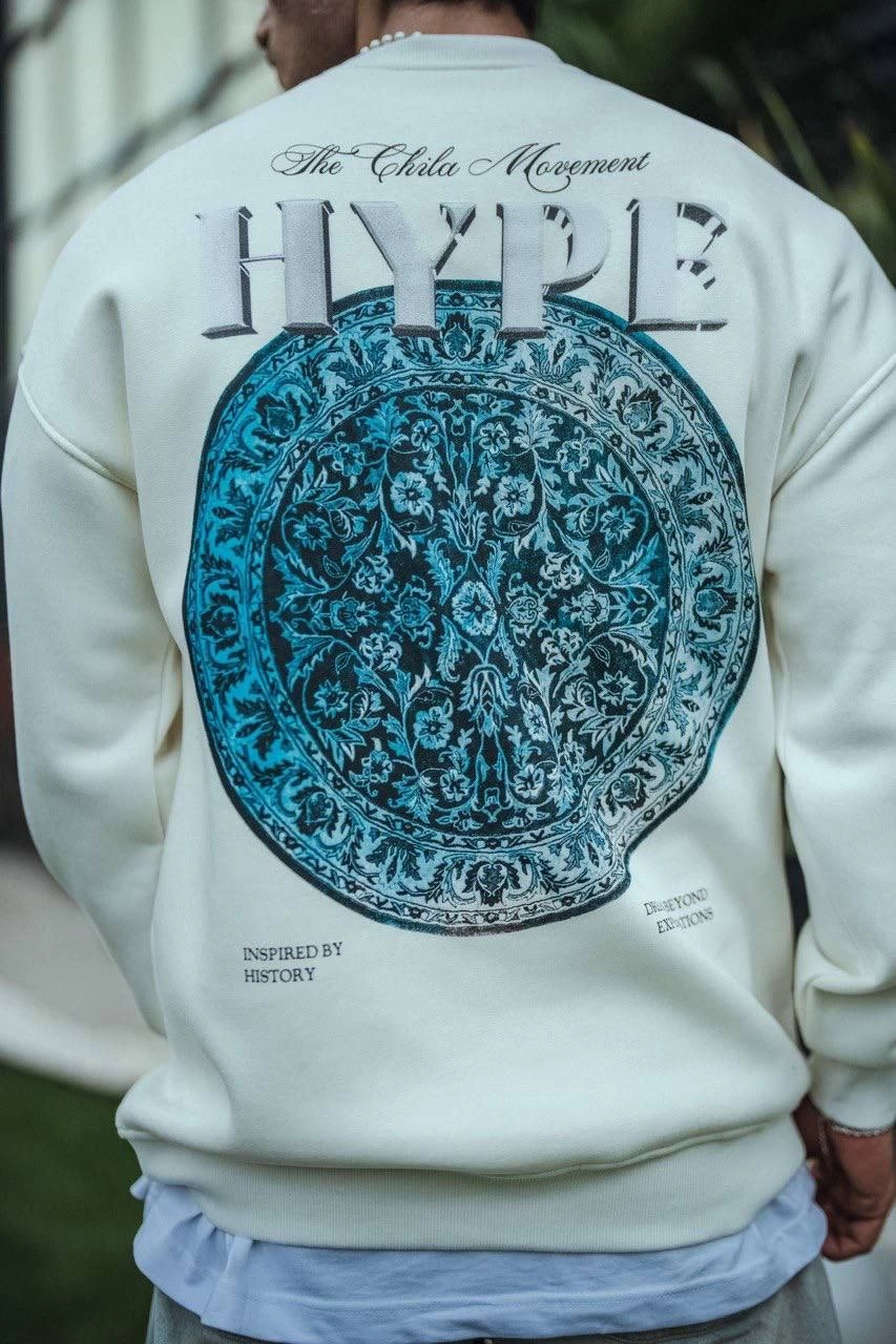 Erkek Üç İplik Bisiklet Yaka Baskılı SweatShirt - Beyaz