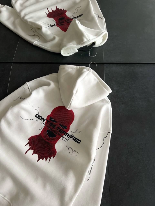 Kadın Üç İplik Kapüşonlu Baskılı Oversize SweatShirt- Beyaz