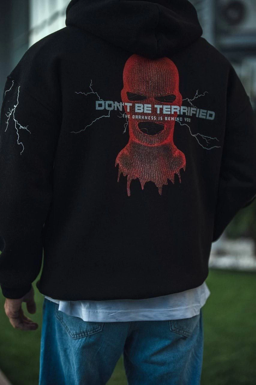 Erkek Üç İplik Kapüşonlu Baskılı Oversize SweatShirt- Siyah