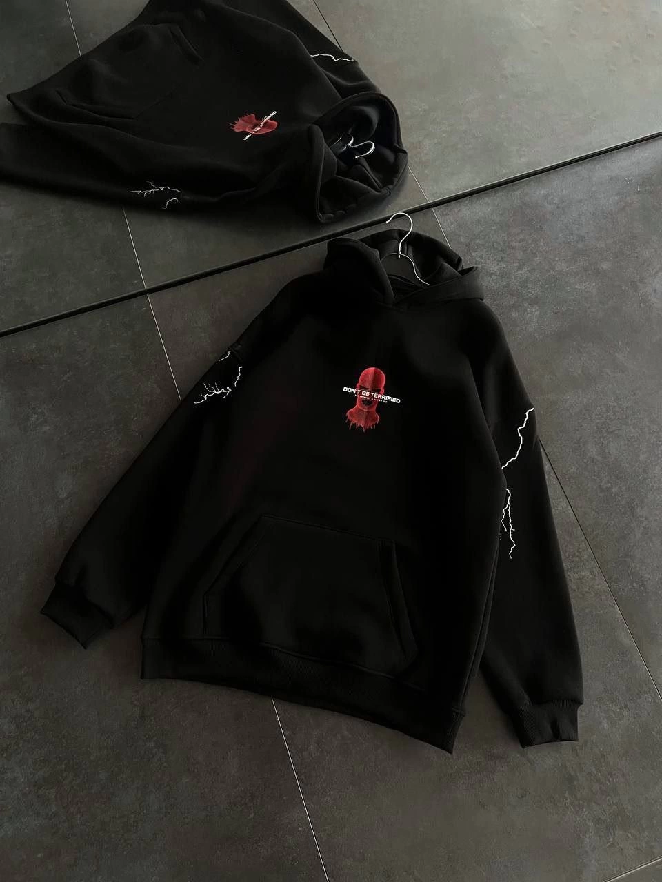 Kadın Üç İplik Kapüşonlu Baskılı Oversize SweatShirt- Siyah