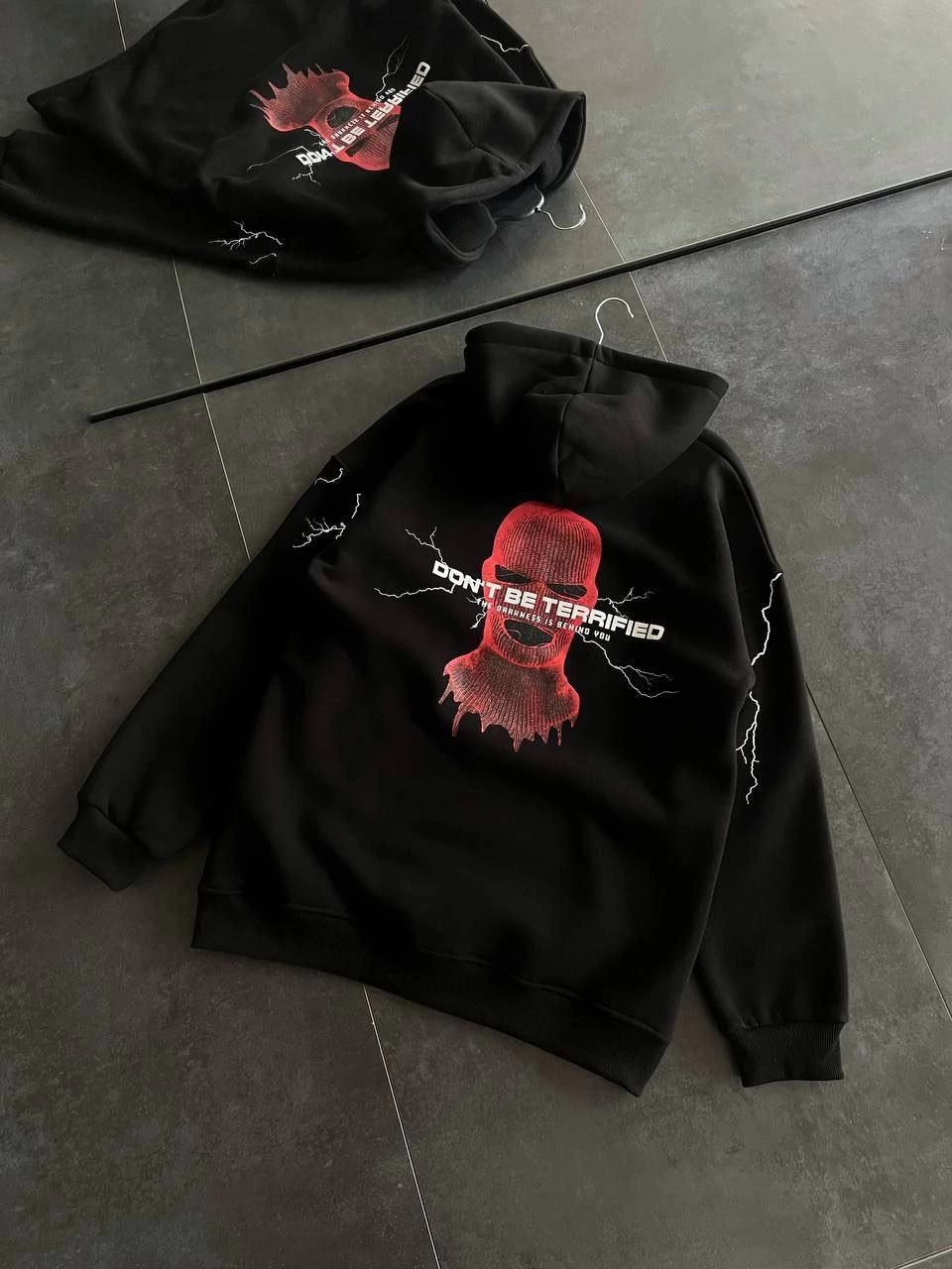 Kadın Üç İplik Kapüşonlu Baskılı Oversize SweatShirt- Siyah