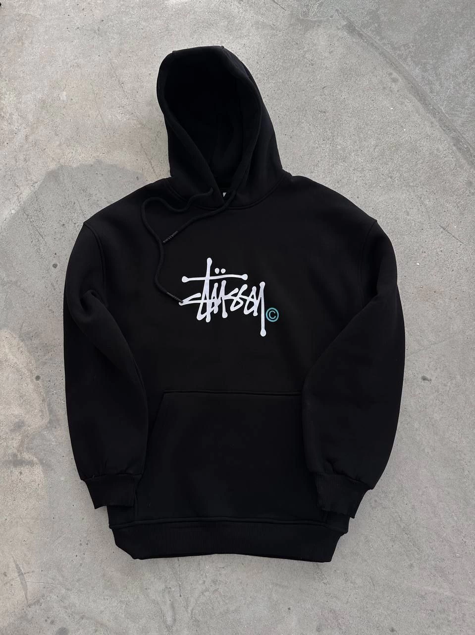 Erkek Üç İplik Kapşonlu Baskılı SweatShirt - Siyah
