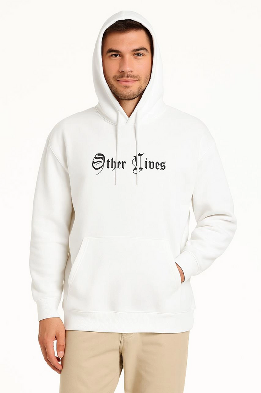 Erkek Kapşonlu Sweatshirt Oversize Üç İplik Şardonlu Other Lives Ön Arka Baskılı - Beyaz