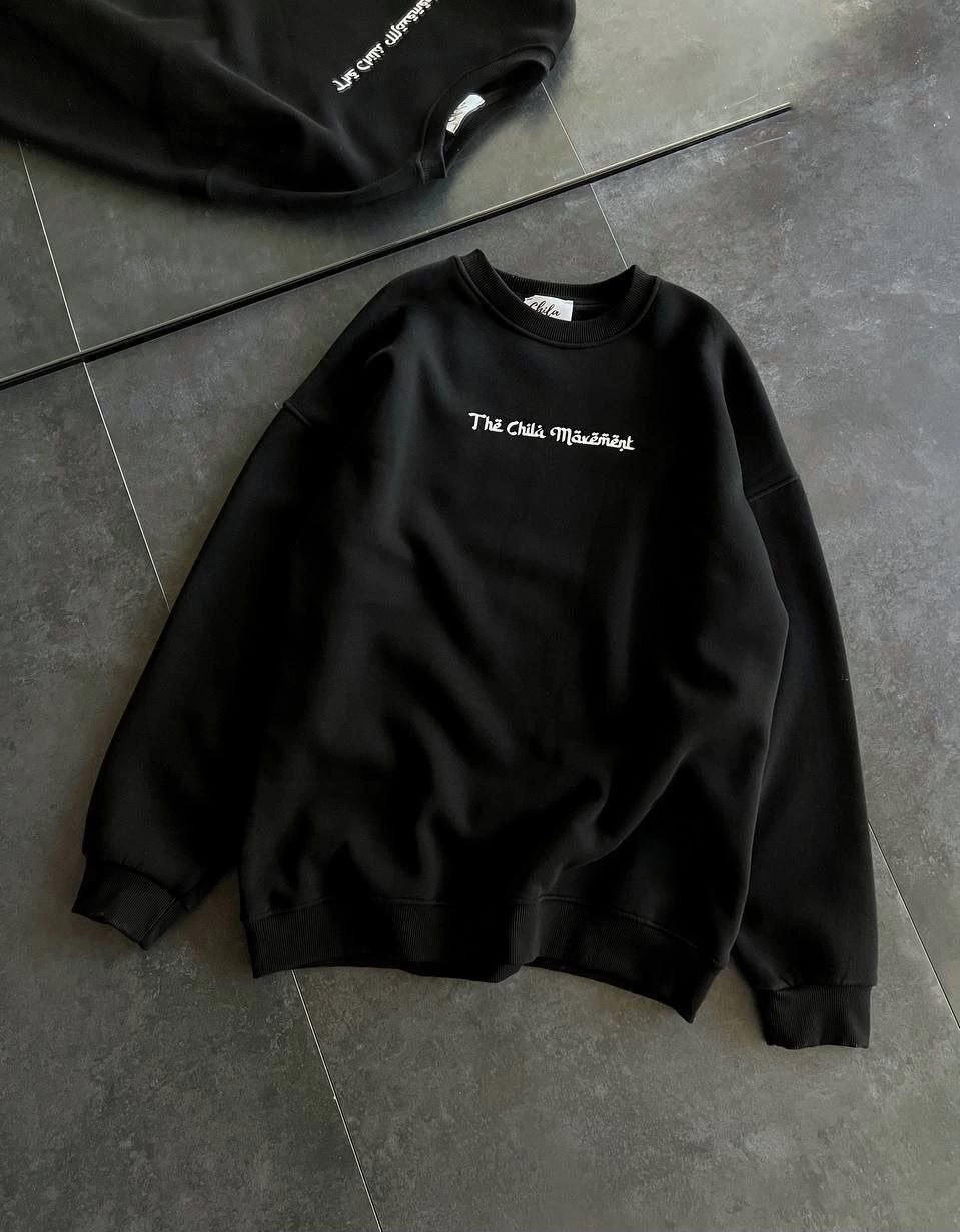 Kadın 3 İplik Pamuklu Bisiklet Yaka Baskılı SweatShirt - Siyah
