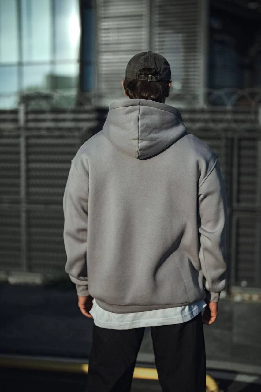 Erkek Üç İplik Penye Kapşonlu Basic SweatShirt - Boyalı Gri