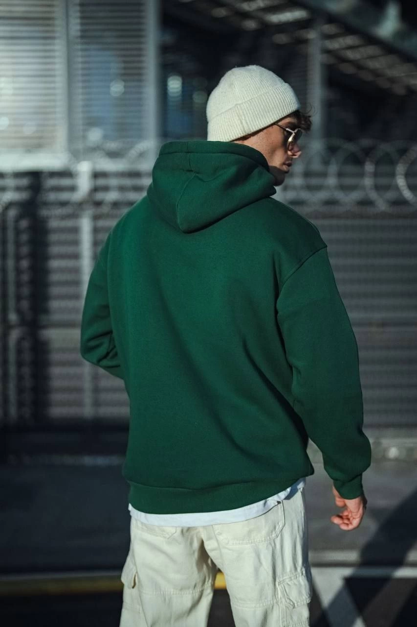 Erkek Üç İplik Penye Kapşonlu Basic SweatShirt - Haki