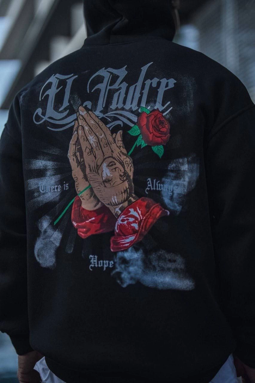 Erkek Üç İplik Penye Kapşonlu Baskılı SweatShirt - Siyah