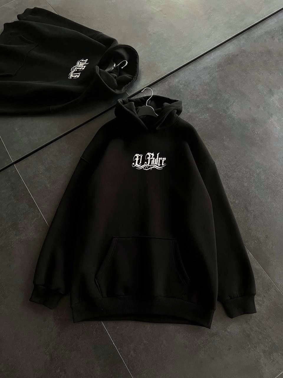 Kadın Üç İplik Penye Uzun Kol Kapşonlu Baskılı SweatShirt - Siyah