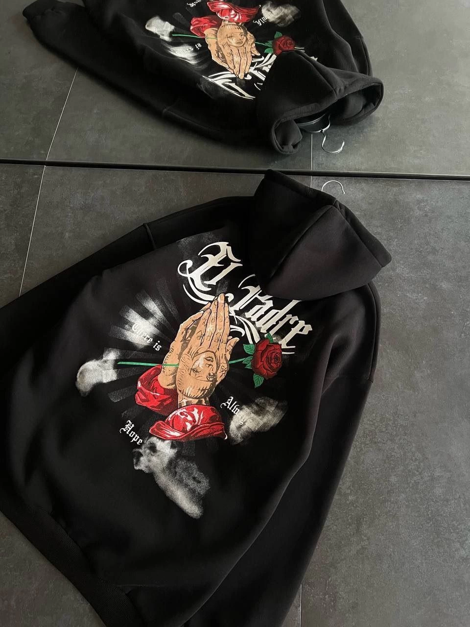 Kadın Üç İplik Penye Uzun Kol Kapşonlu Baskılı SweatShirt - Siyah