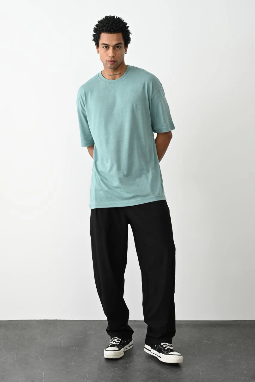Erkek düz Basic Bisiklet Yaka Kısa kol T-Shirt - Açık Mavi