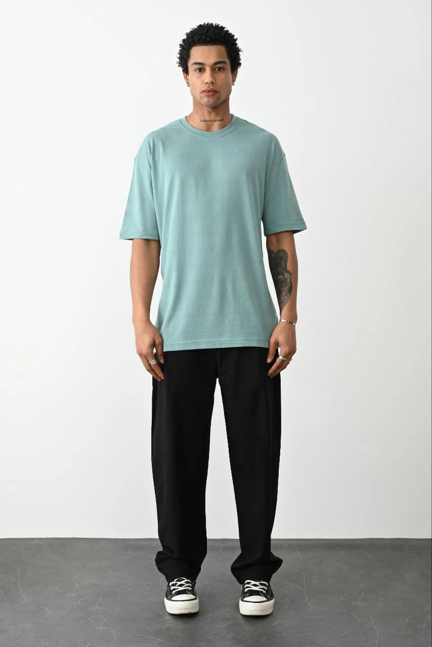 Erkek düz Basic Bisiklet Yaka Kısa kol T-Shirt - Açık Mavi