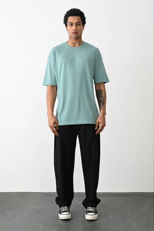 Erkek düz Basic Bisiklet Yaka Kısa kol T-Shirt - Açık Mavi