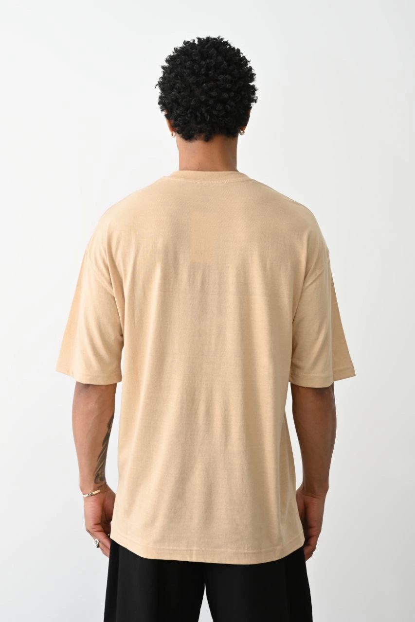 Erkek Düz Basic Bisiklet Yaka Kısa kol T-Shirt - Bej
