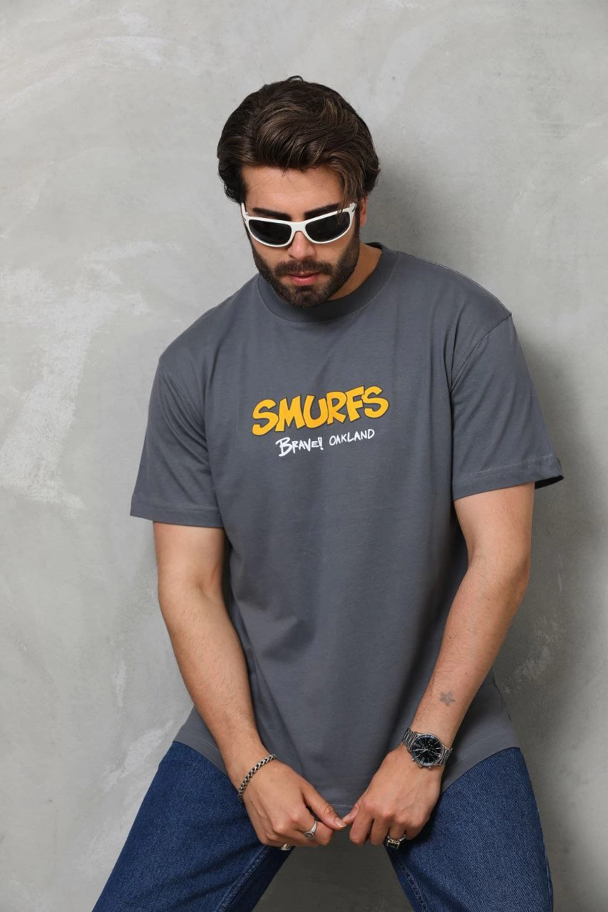 Erkek  Basic Bisiklet Yaka  T-Shirt - Füme