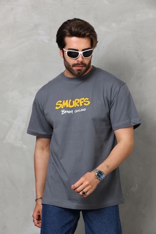 Erkek  Basic Bisiklet Yaka  T-Shirt - Füme