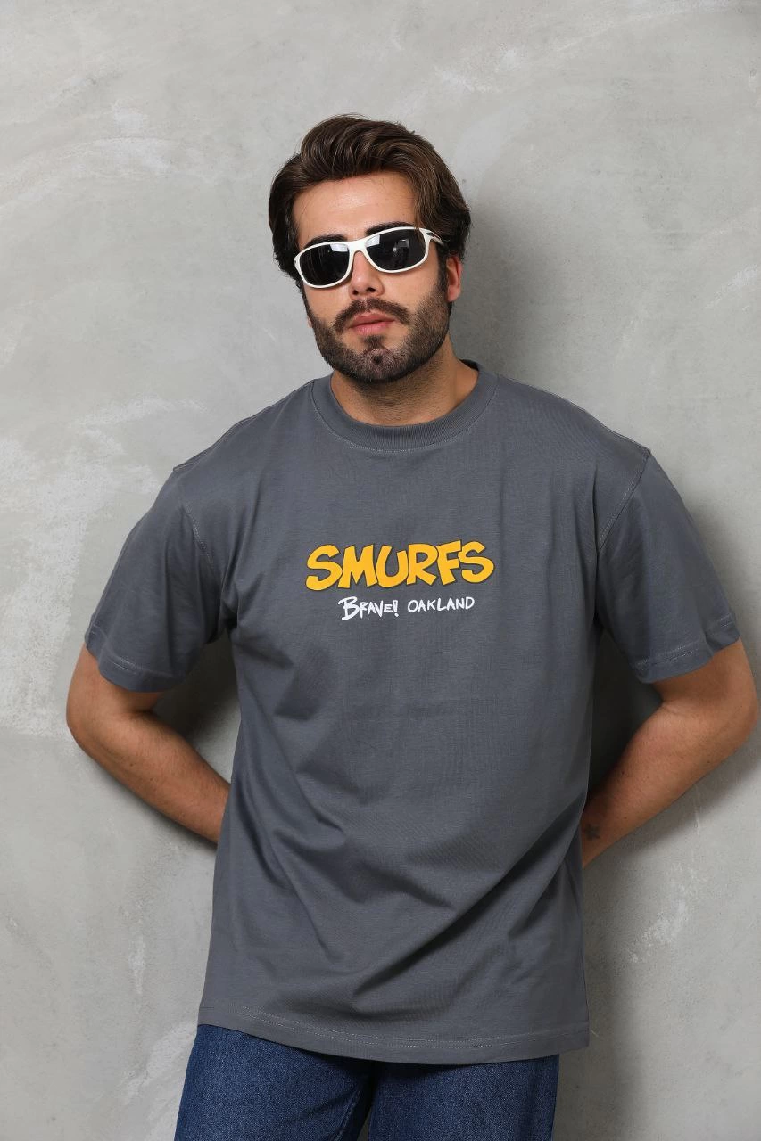Erkek  Basic Bisiklet Yaka  T-Shirt - Füme