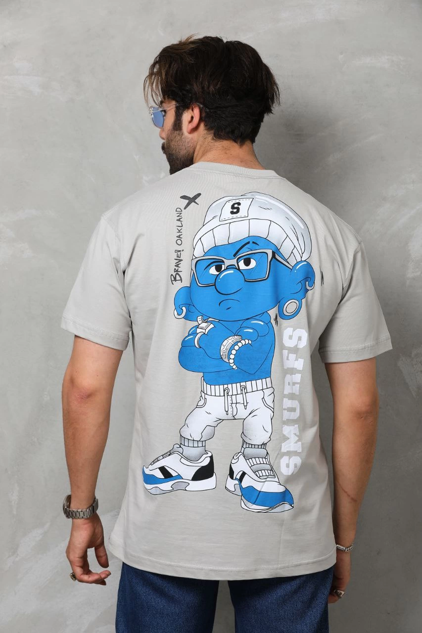 Erkek  Basic Bisiklet Yaka Oversize T-Shirt - Gri