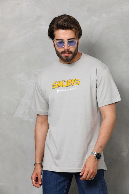 Erkek  Basic Bisiklet Yaka Oversize T-Shirt - Gri