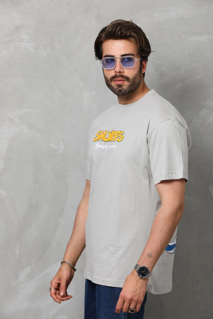 Erkek  Basic Bisiklet Yaka Oversize T-Shirt - Gri