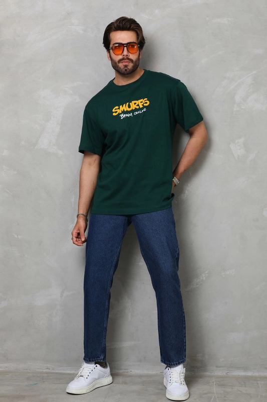ERKEK Basic Bisiklet Yaka Oversize T-Shirt - Yeşil