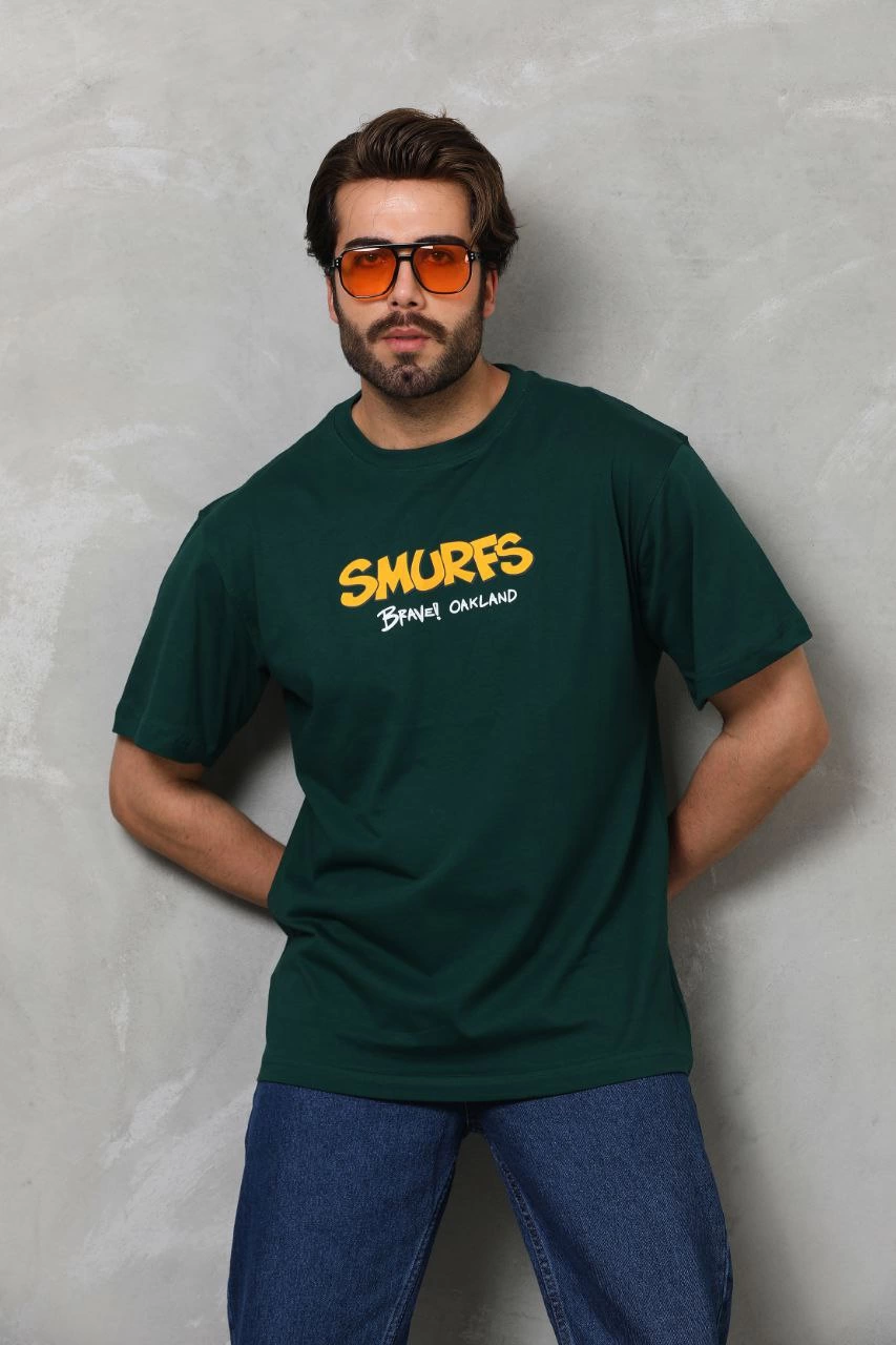ERKEK Basic Bisiklet Yaka Oversize T-Shirt - Yeşil
