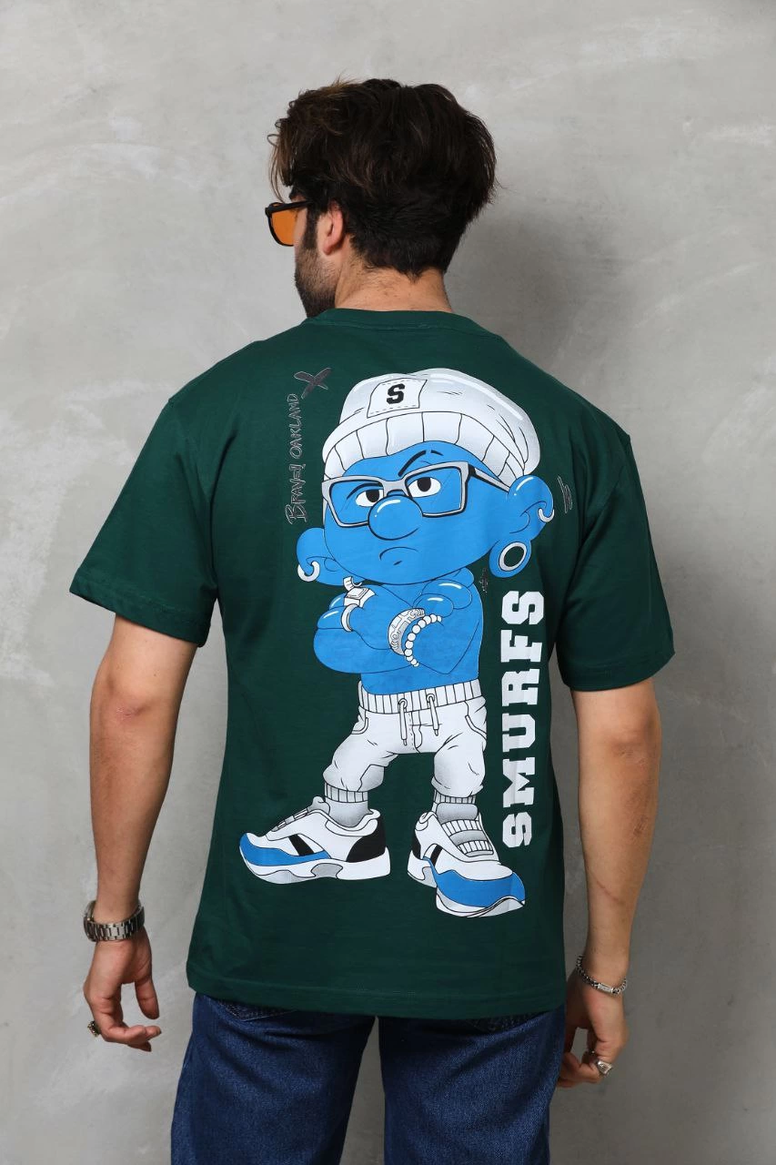 ERKEK Basic Bisiklet Yaka Oversize T-Shirt - Yeşil
