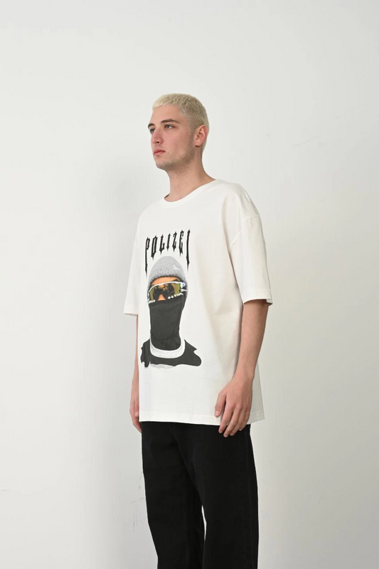 Erkek Baskılı T-Shirt Kısa Kol Bisiklet Yaka Rahat Kalıp Tişört  - Beyaz