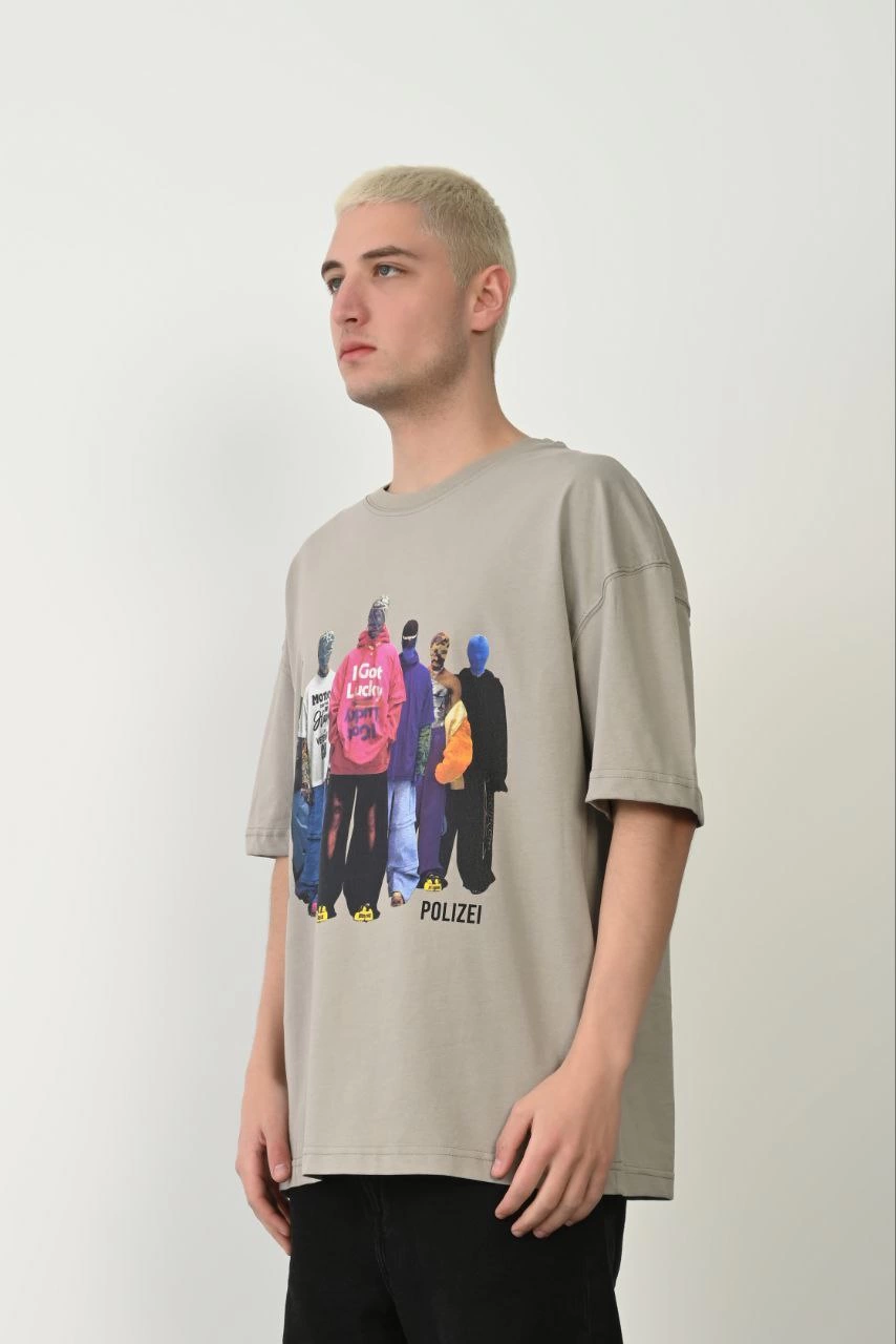 Erkek Baskılı T-Shirt Kısa Kol Bisiklet Yaka Rahat Kalıp Tişört  - Boyalı Gri