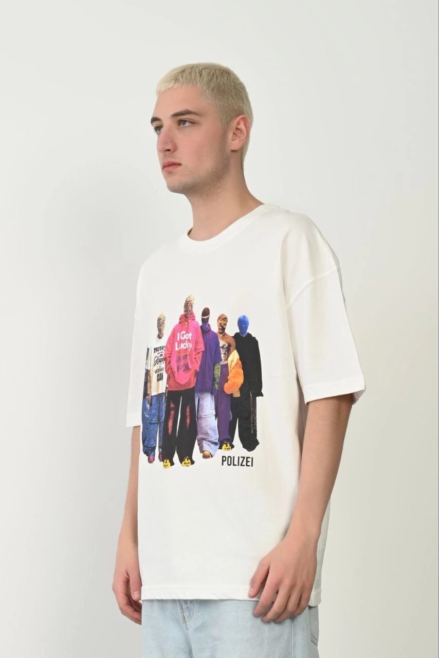 Erkek Baskılı T-Shirt Kısa Kol Bisiklet Yaka Rahat Kalıp Tişört  - Beyaz