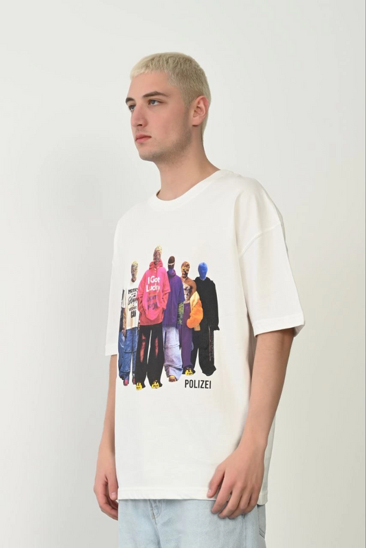 Erkek Baskılı T-Shirt Kısa Kol Bisiklet Yaka Rahat Kalıp Tişört  - Beyaz