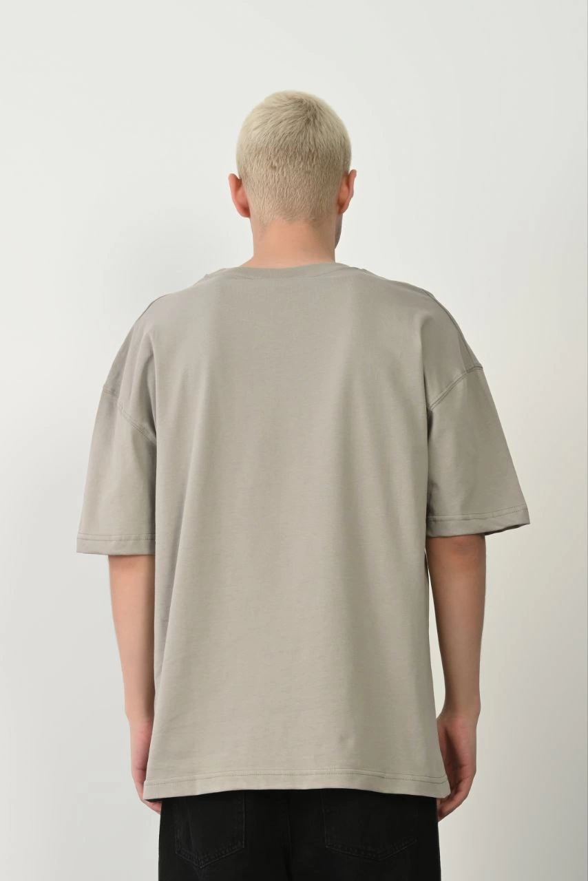 Erkek Baskılı T-Shirt Kısa Kol Bisiklet Yaka Rahat Kalıp Tişört  - Boyalı Gri