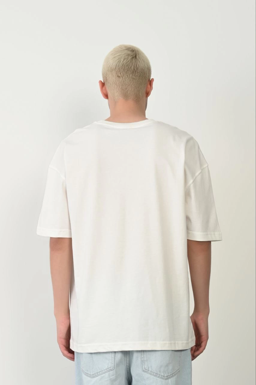 Erkek Baskılı T-Shirt Kısa Kol Bisiklet Yaka Rahat Kalıp Tişört  - Beyaz